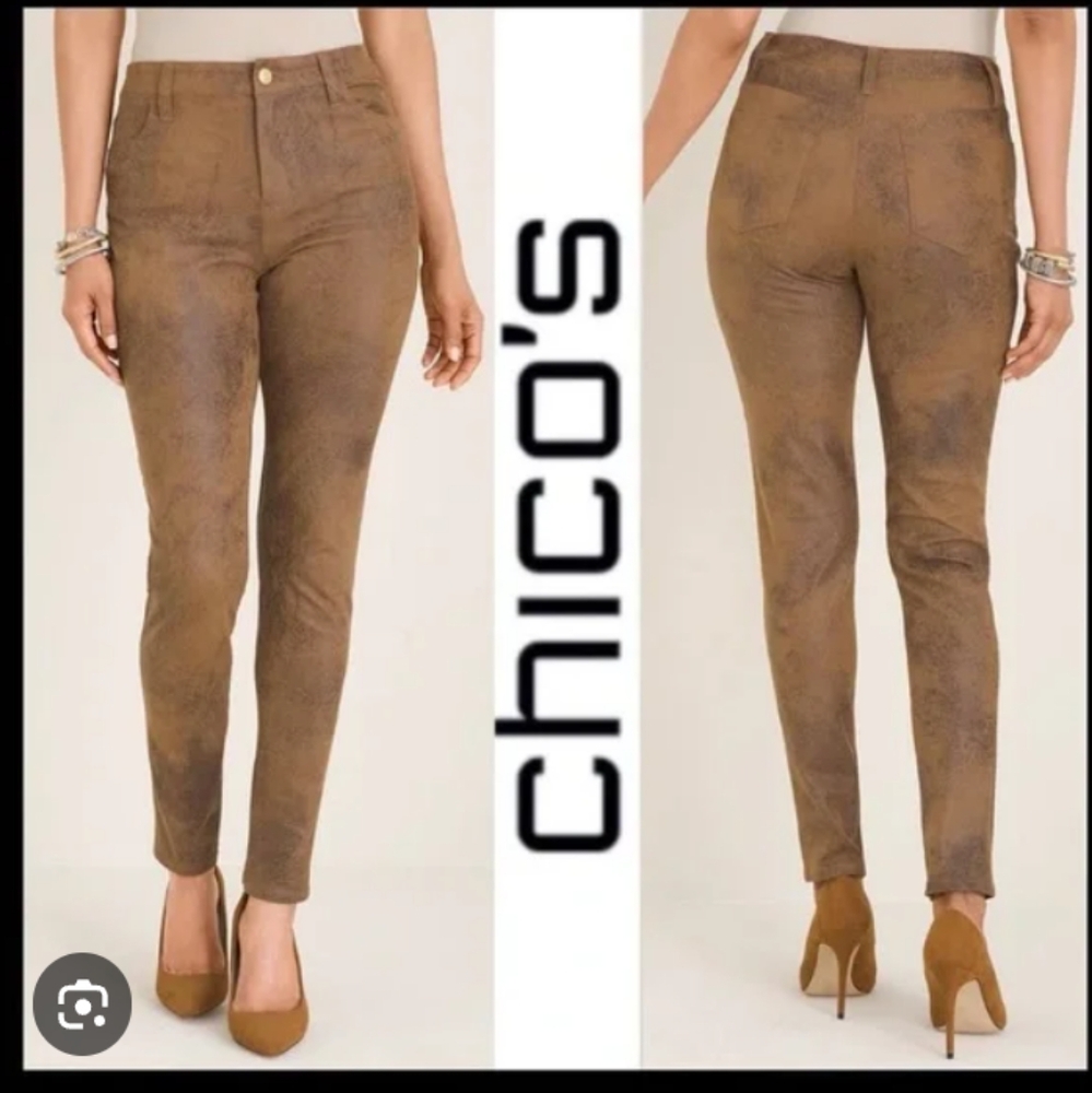 Chico's Brown Luggage Faux Suede Ankle Pants US 14 NWOT Cowgirl 2.5